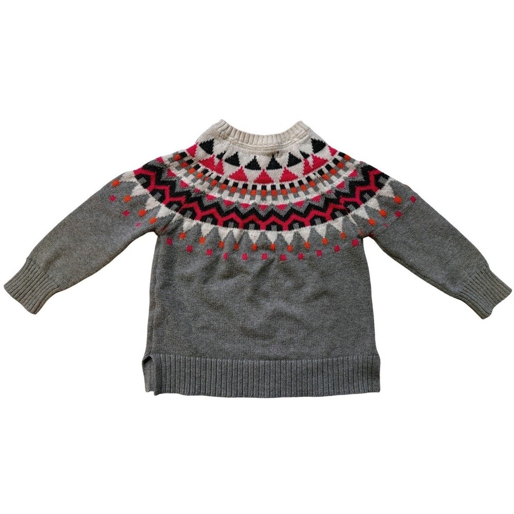 Gap Kids Fair Isle Sweater Geometric Girls XS 4-5T Gray Pink BOHO Cottagecore